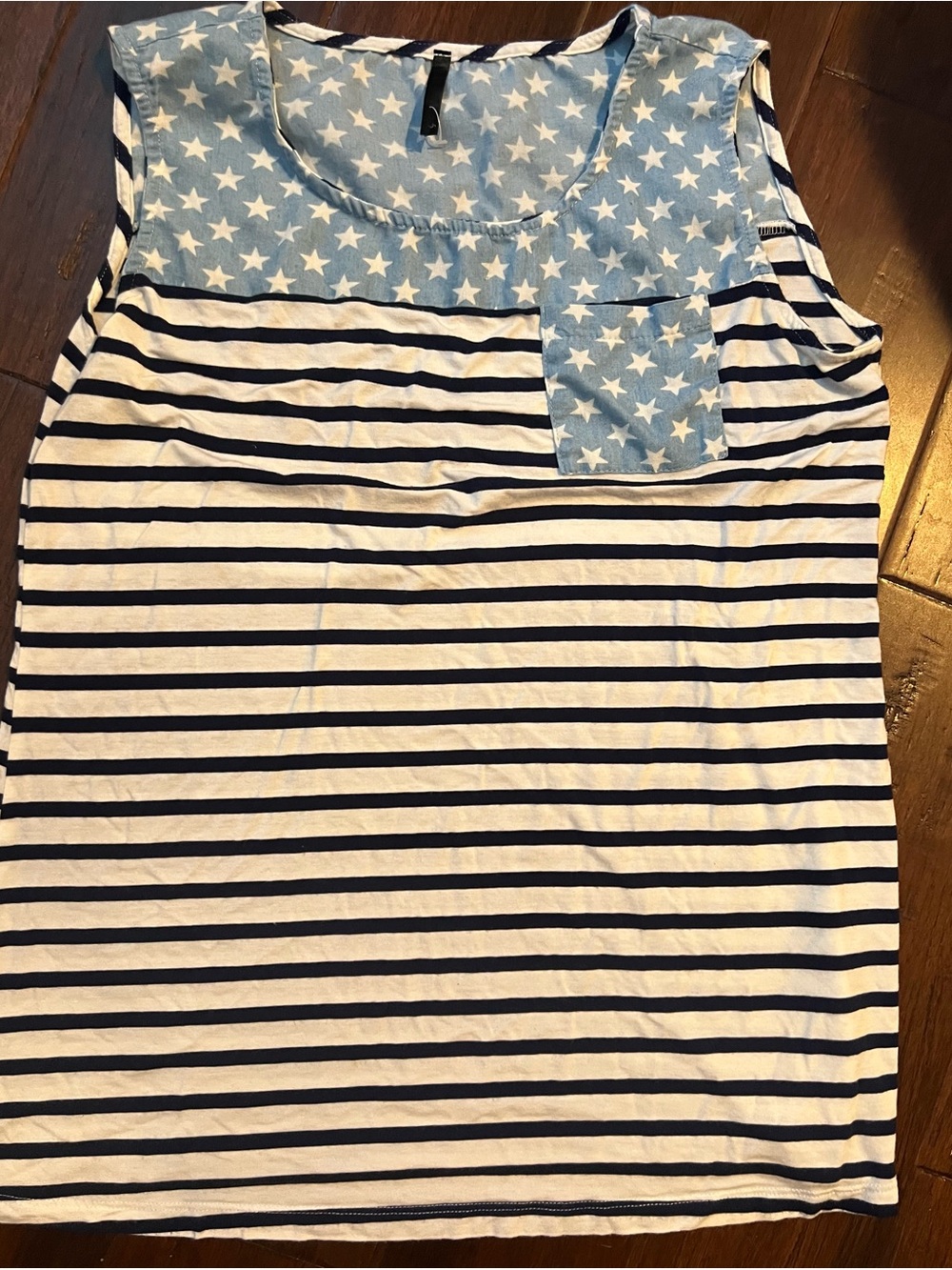 Women's Navy & White Striped Tank with Light Blue Star Yoke